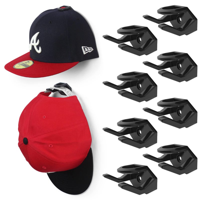 Modern JP Adhesive Hat Hooks for Wall (8-Pack) - Hat Rack for Baseball Caps, Minimalist Hat Display, Strong Hold Hat Hangers for Wall - USA Patented, Black - Image 1